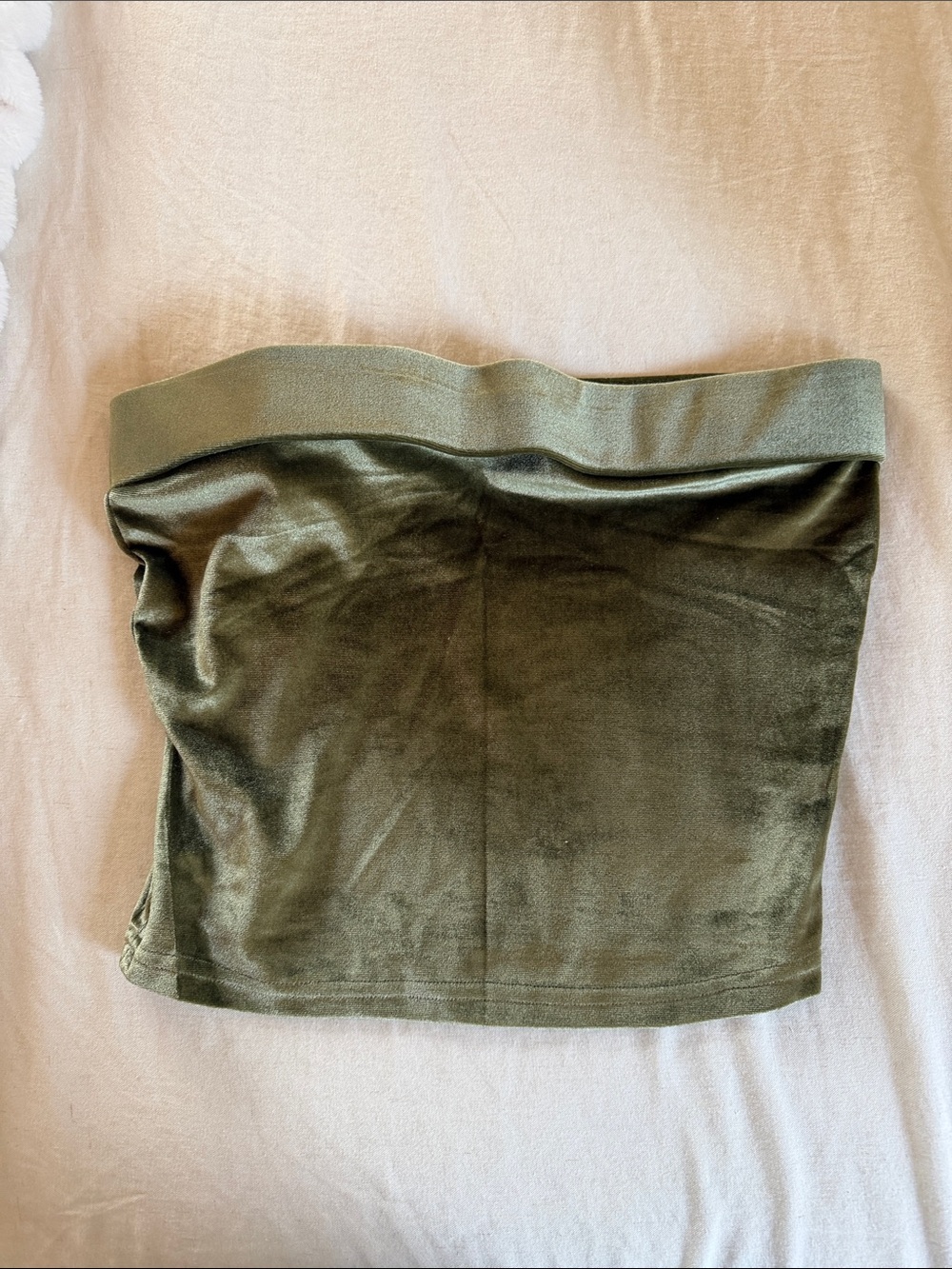 Finesse Olive Green Velvet Strapless Tube Top